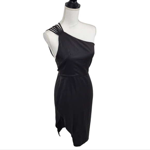 Boohoo Black Strappy Back One Shoulder Midi Dress Size 8 - Picture 12 of 17